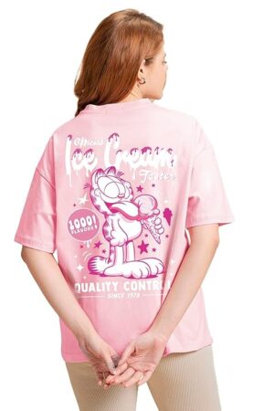 Bewakoof Official Garfield Merchandise Women's 100% Cotton Graphic Print Oversized Fit Round Neck T-Shirt