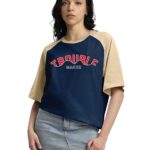 JUNEBERRY® 100% Pure Cotton Oversized Fit Drop Shoulder Graphic Printed Raglan Sleeves Boyfriend T-Shirt for Women (Sizes: S to 2XL)