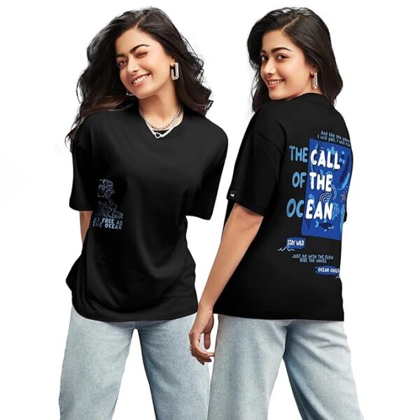 Bewakoof Women's 100% Cotton Graphic Print Oversized Fit Round Neck T-Shirt