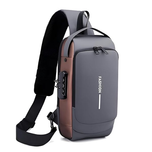TS WITH TECHSUN Waterproof Polyester Slim Unisex Crossbody Sling Bag Chest Backpack Men's Shoulder Bag, Leisure Travel Handbag, Hard Shell Anti-Theft Chest Bag