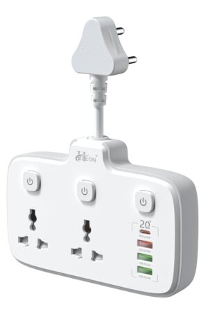 Hoteon Extension Board, Individual Switch Power Strip with 20W Fast PD/Type C, 2500W 10A Extension Cord with 2 Universal Socket, 1 QC3.0 Port & 2 USB-A, Surge Protection for Home
