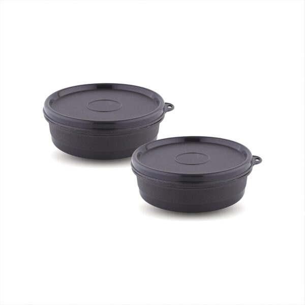 Attro Set of 2 Micron Stainless Steel Double Wall Storage Containers Airtight & Leak Proof Containers for Office Use, School, Picnic, 270 Ml - Black