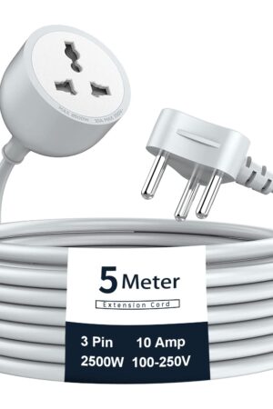 Hoteon Extension Board with 5 Meters Heavy Duty Long Wire Cord, Single Outlet Socket 2500W 10A Expandable Electric Extension, 3 pins Extension Cord for Indoor Outdoor Use (5M/ Grey)-1PCS