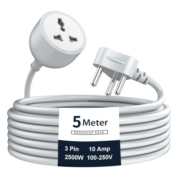 Hoteon Extension Board with 5 Meters Heavy Duty Long Wire Cord, Single Outlet Socket 2500W 10A Expandable Electric Extension, 3 pins Extension Cord for Indoor Outdoor Use (5M/ Grey)-1PCS