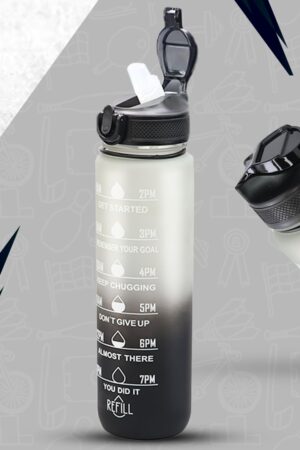 Attro Motivational 1 Liter Quotes & Time Marker Dual Colour Sports Plastic Bottle BPA Free, Leak Proof Sipper Bottle for Gym, Office, Workout-Black Grey
