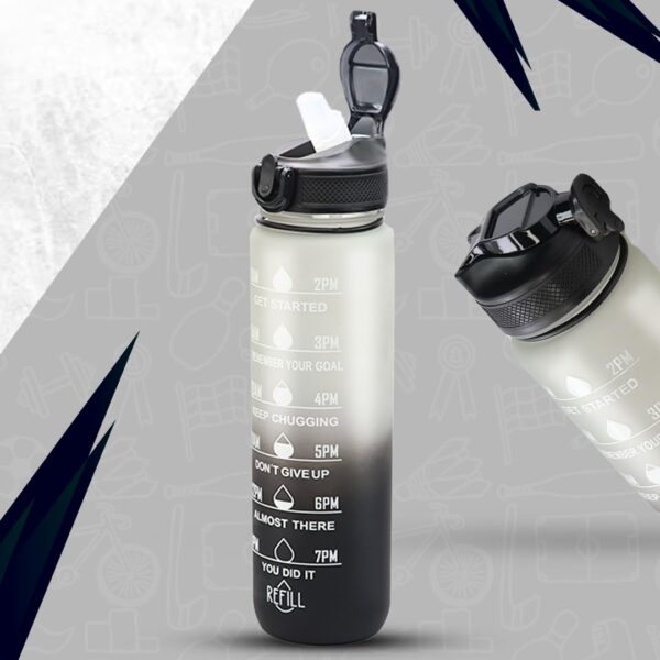 Attro Motivational 1 Liter Quotes & Time Marker Dual Colour Sports Plastic Bottle BPA Free, Leak Proof Sipper Bottle for Gym, Office, Workout-Black Grey