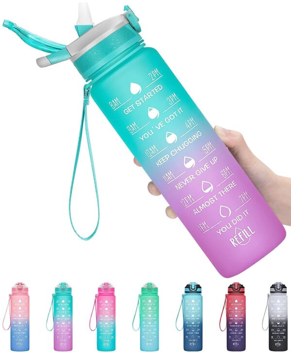 Sellon1 Motivational Water Bottles with Time Marker, Sports Water Bottle with Times to Drink, Leakproof & BPA Free, Reusable Plastic Bottle with Strap no Straw for Gym & School(Multicolour)