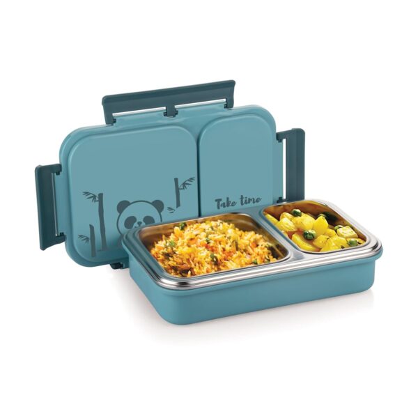 ATTRO Legacy 2 Insulated Lunch Box with Two Compartment BPA Free, Food Grade Ideal for School, Picnic, Office & Outdoor - 600ml Blue, Stainless Steel